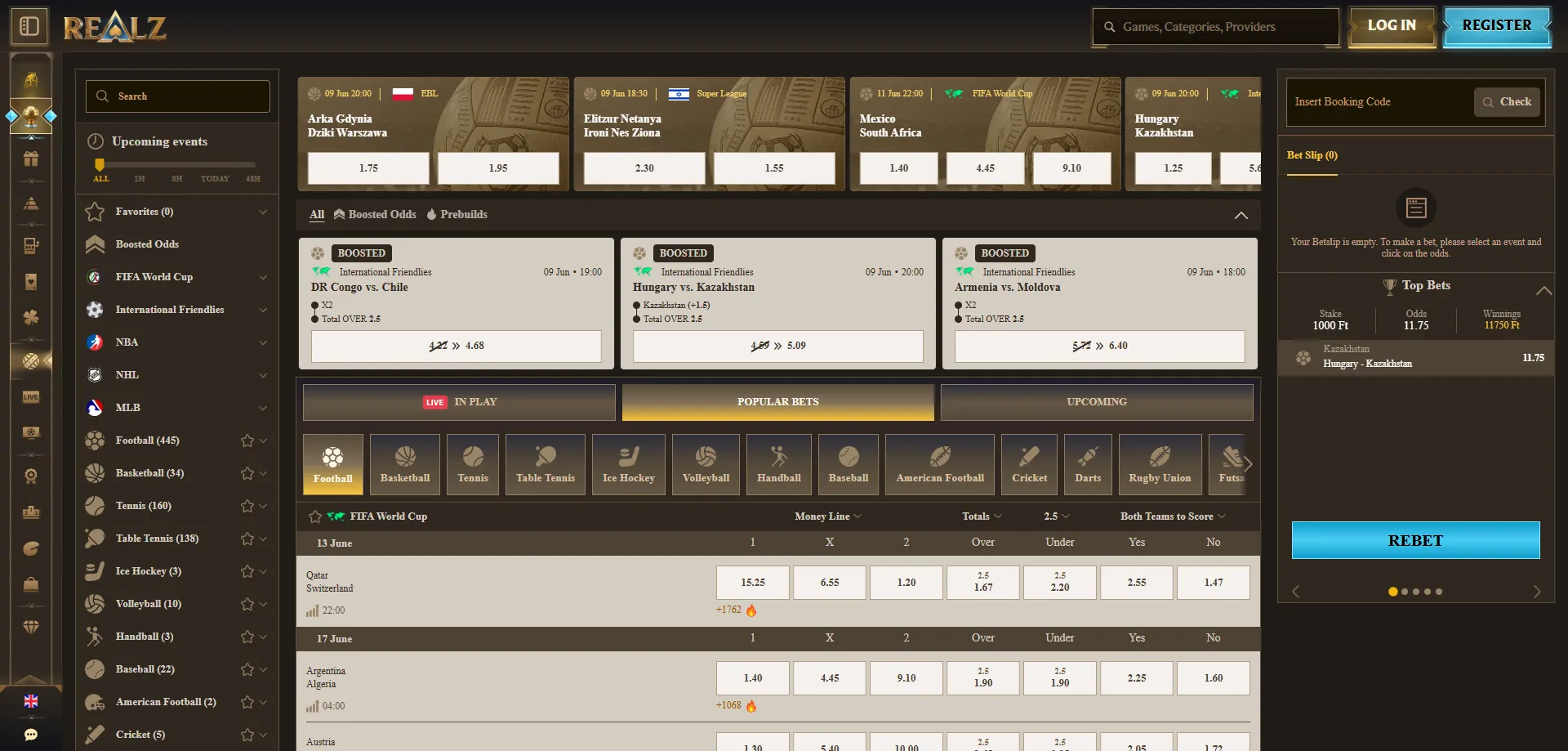 realz-sport1 Scommesse sportive Realz Casino — sportsbook completo calcio ed esport